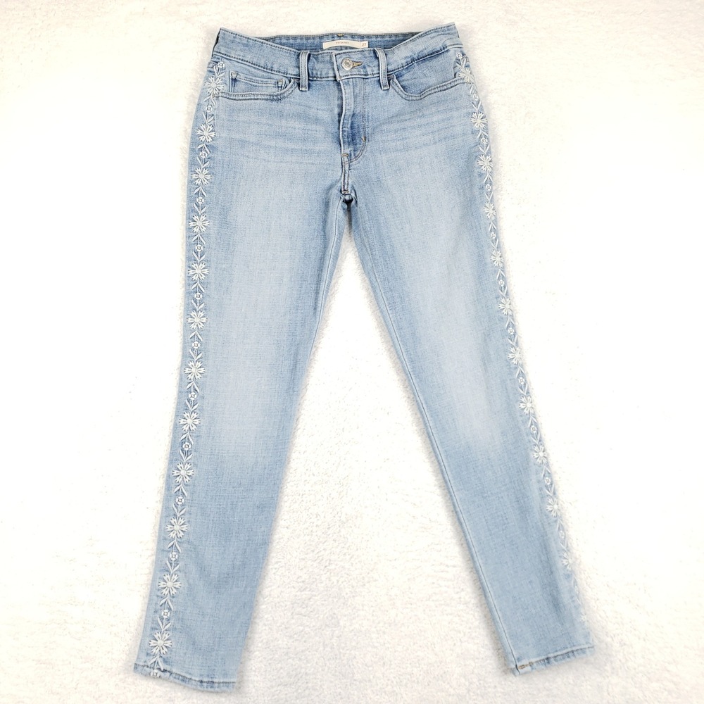 Levis 711 Skinny Jeans Womens 27 Light Wash Blue Floral Embroidered Cottagecore